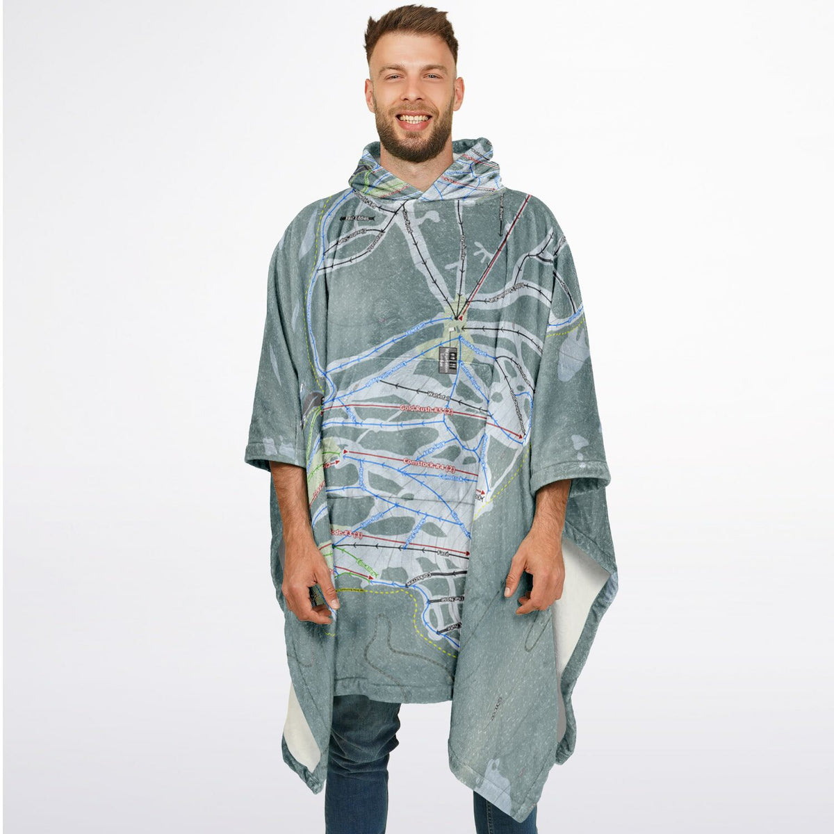 Dodge Ridge, California Ski Resort Map Flannel Blanket Poncho