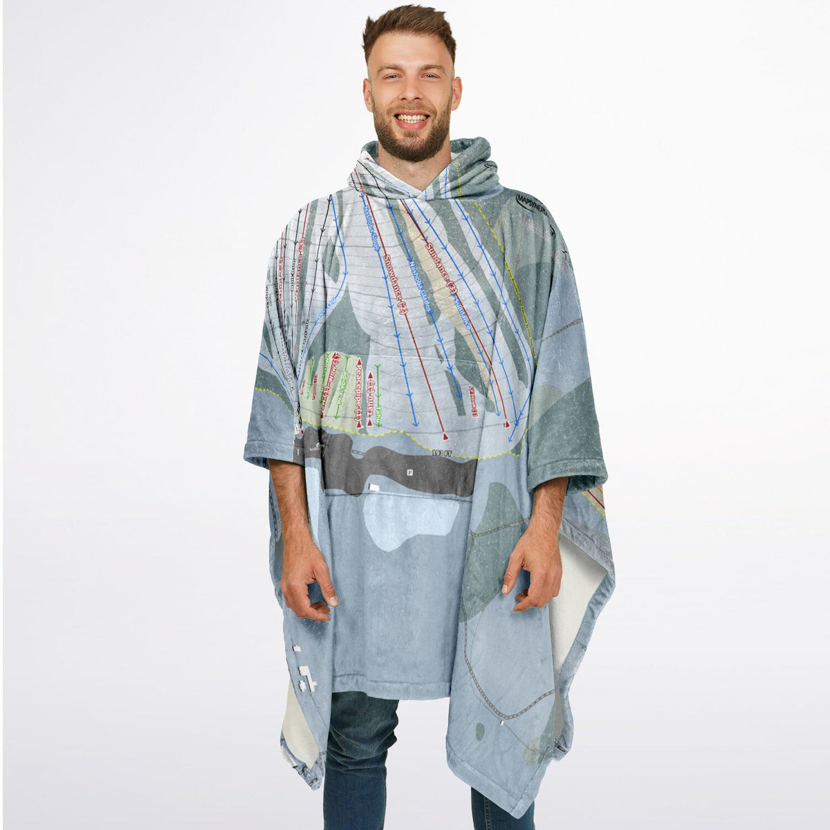 Nashoba Valley, Massachusetts Ski Resort Map Flannel Blanket Poncho
