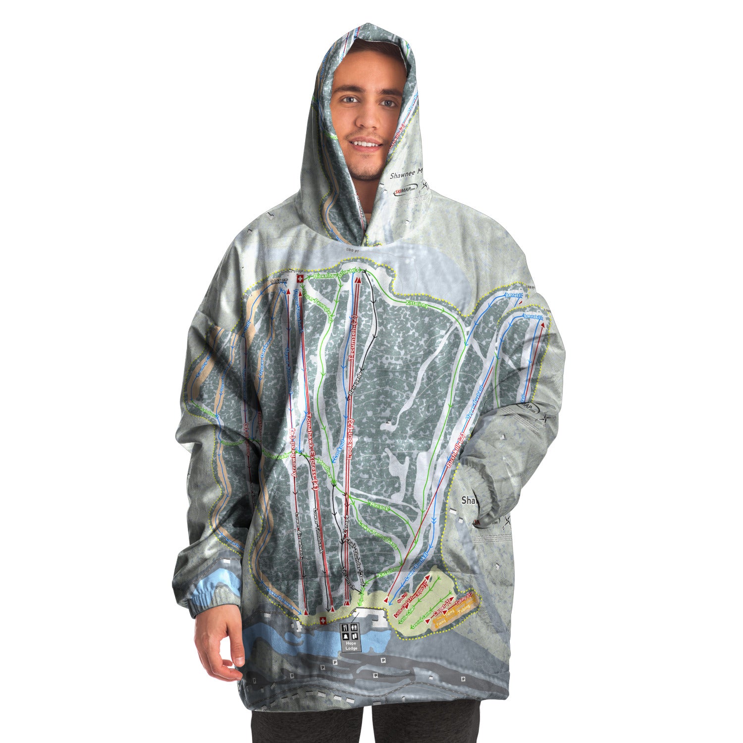 Shawnee Mountain, Pennsylvania Ski Trail Map Snug Hoodie
