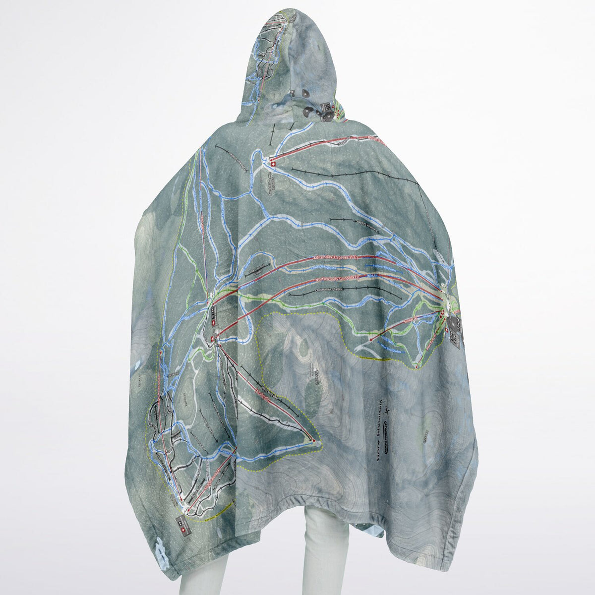 Gore Mountain, New York Ski Resort Map Flannel Blanket Poncho