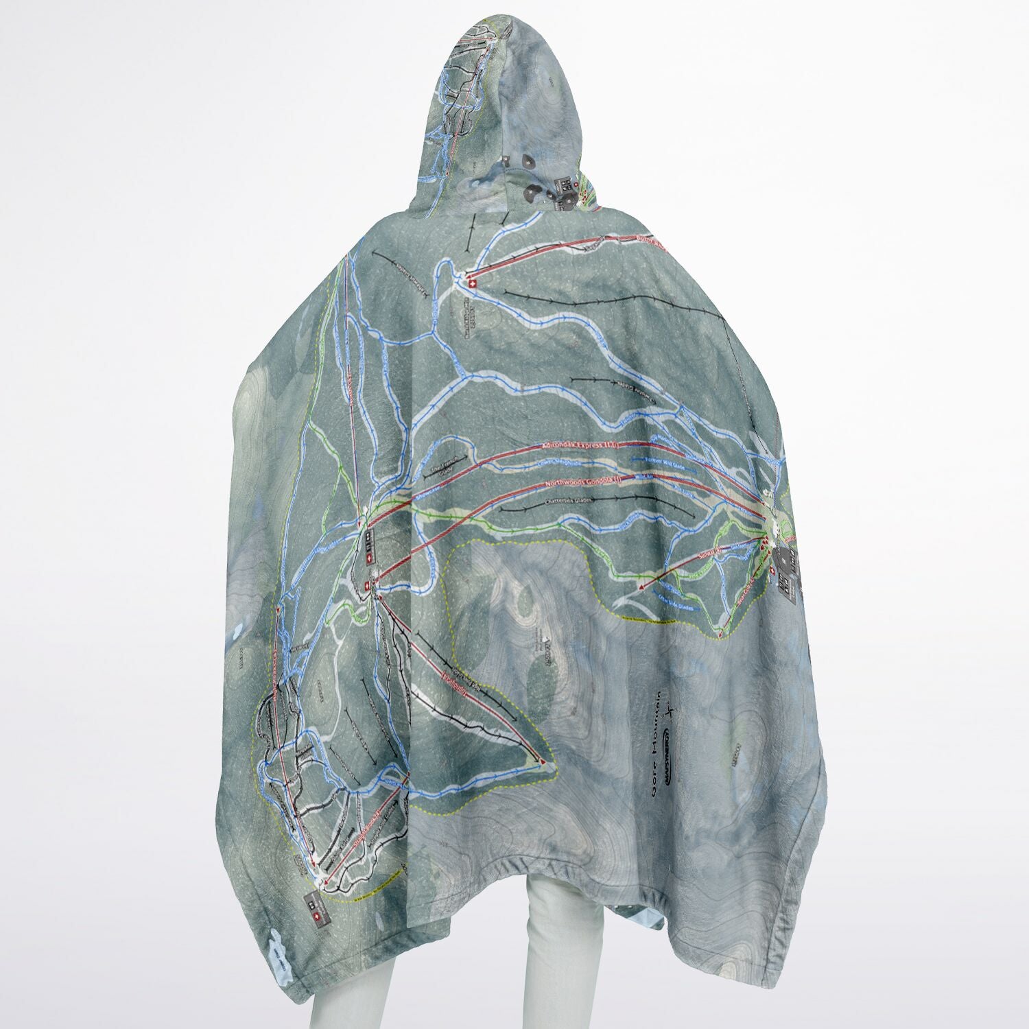 Gore Mountain, New York Ski Resort Map Flannel Blanket Poncho