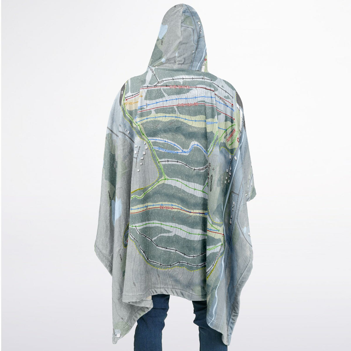 Kissing Bridge, New York Ski Resort Map Flannel Blanket Poncho