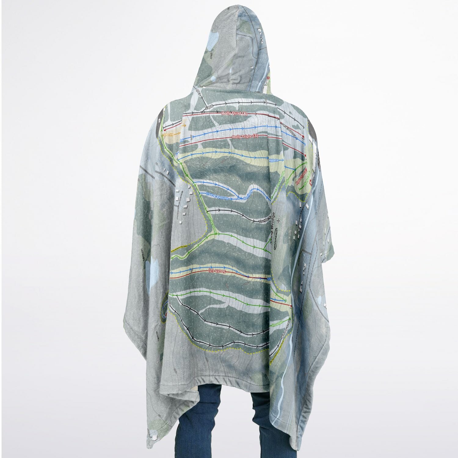Kissing Bridge, New York Ski Resort Map Flannel Blanket Poncho