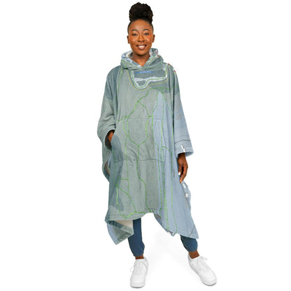Lost Valley, Maine Ski Resort Map Flannel Blanket Poncho