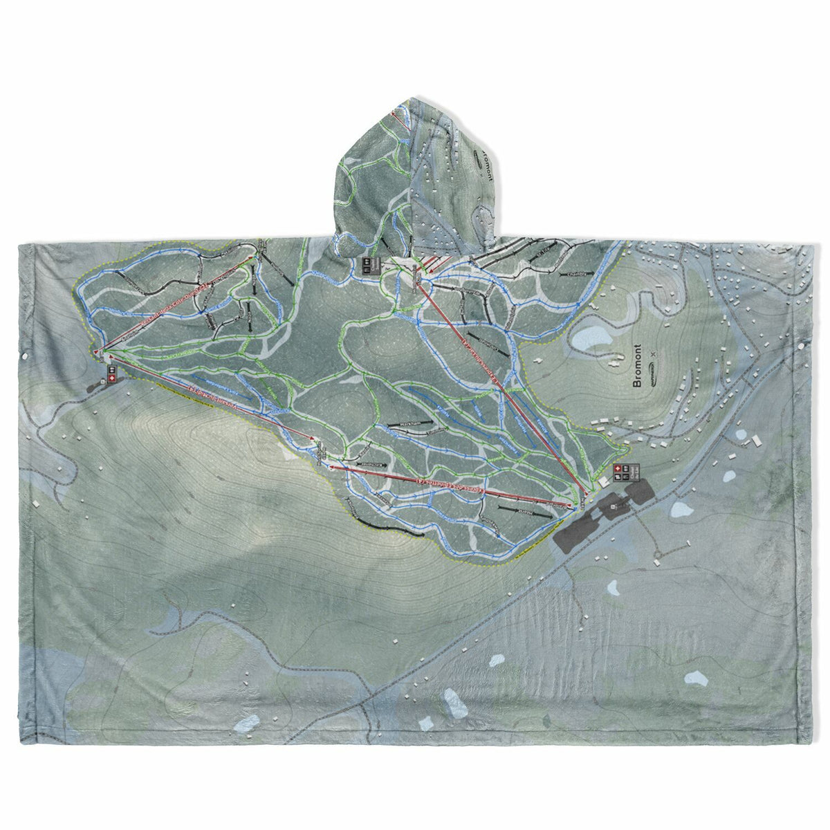 Bromont, Quebec Ski Resort Map Flannel Blanket Poncho