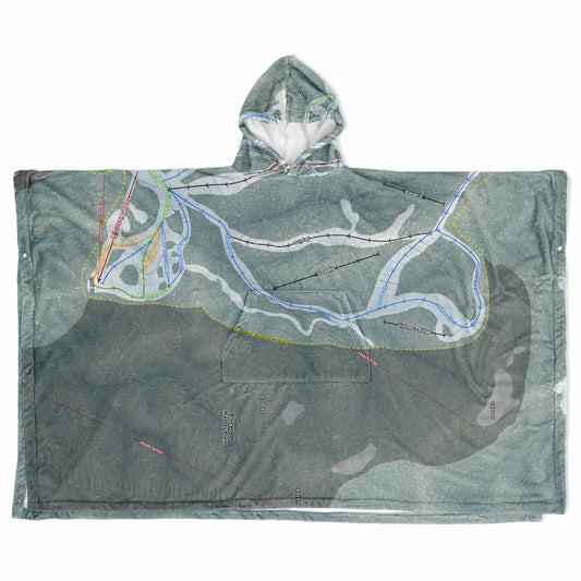 Bluewood, Washington Ski Resort Map Flannel Blanket Poncho