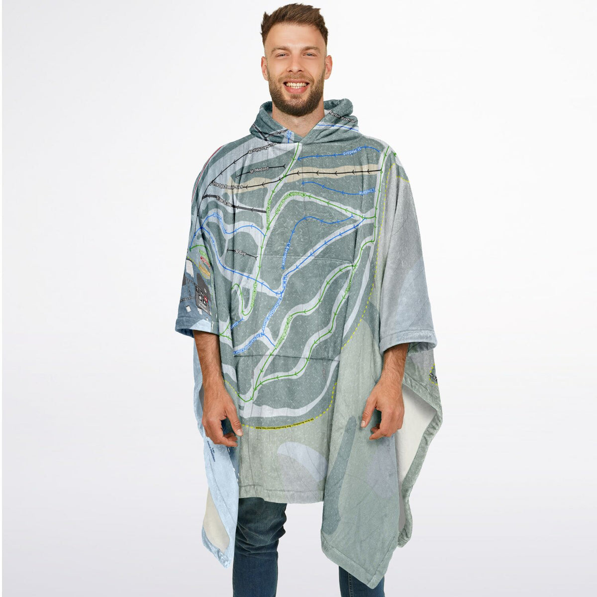 Mont Saint-Mathieu, Quebec Ski Resort Map Flannel Blanket Poncho