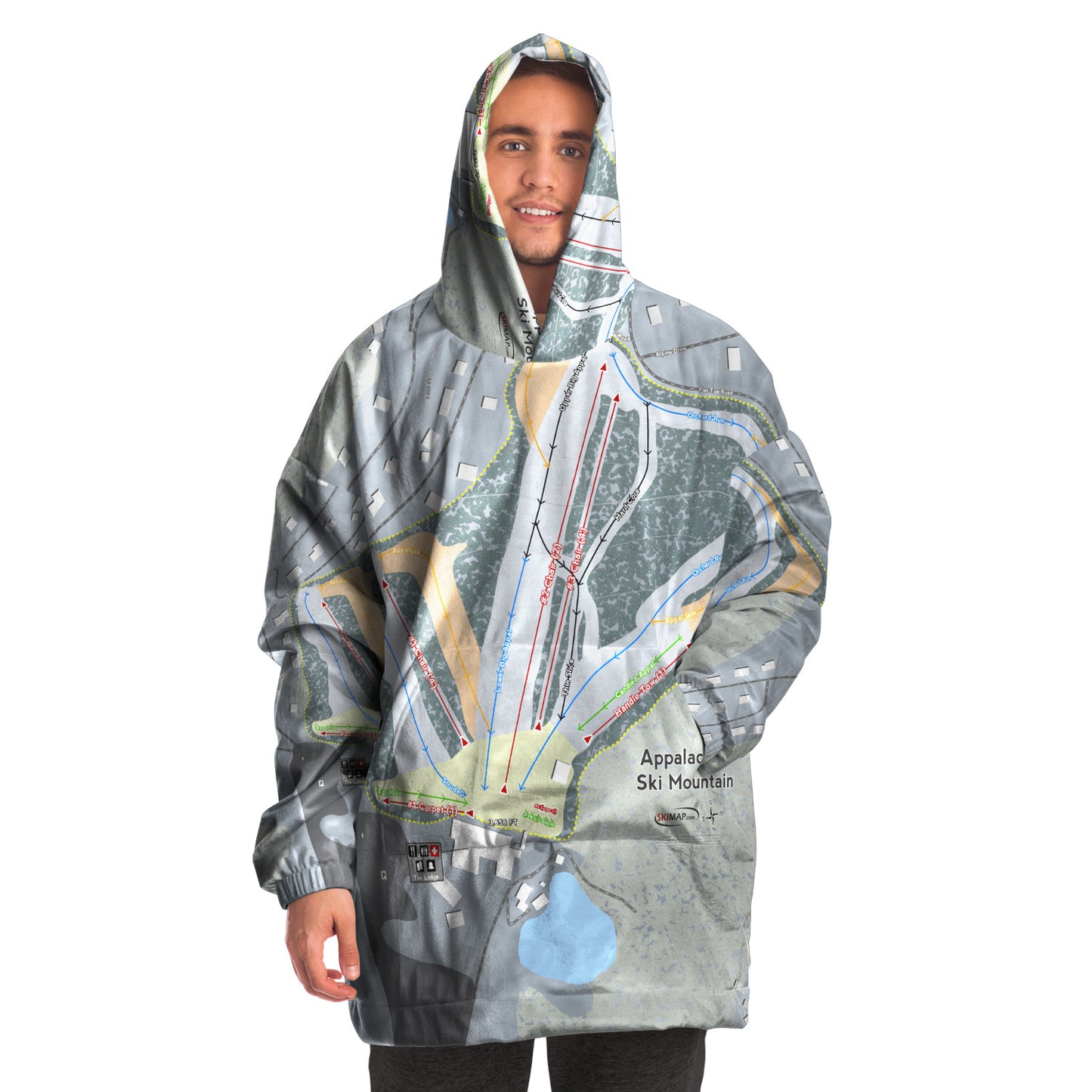 Appalachian Ski Mountain, North Carolina Ski Trail Map Snug Hoodie