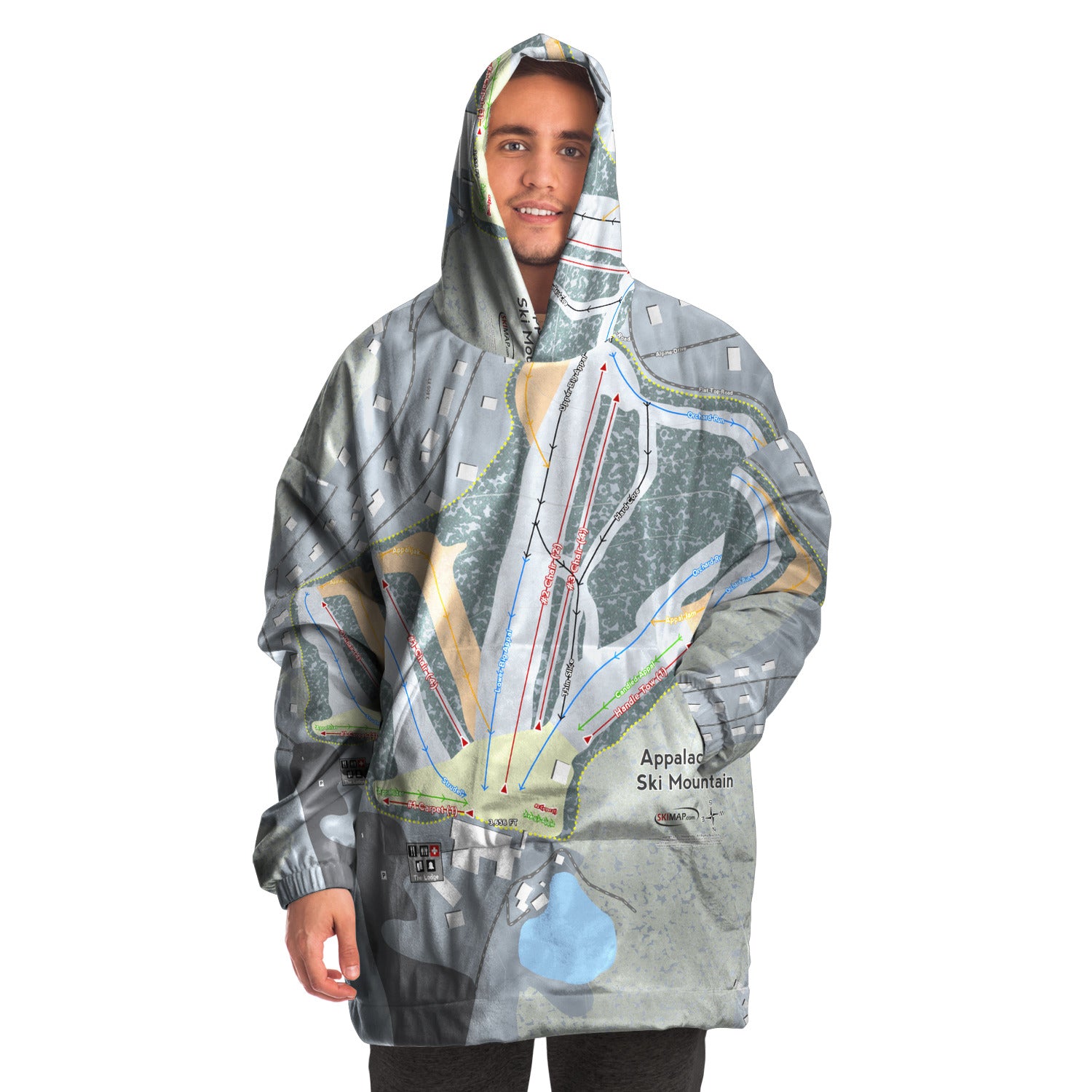 Appalachian Ski Mountain, North Carolina Ski Trail Map Snug Hoodie