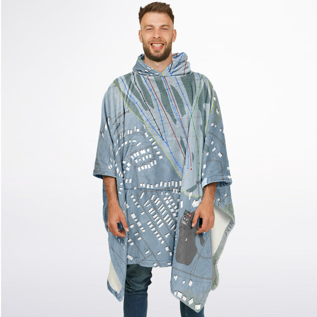 Mont Habitant, Quebec Ski Resort Map Flannel Blanket Poncho