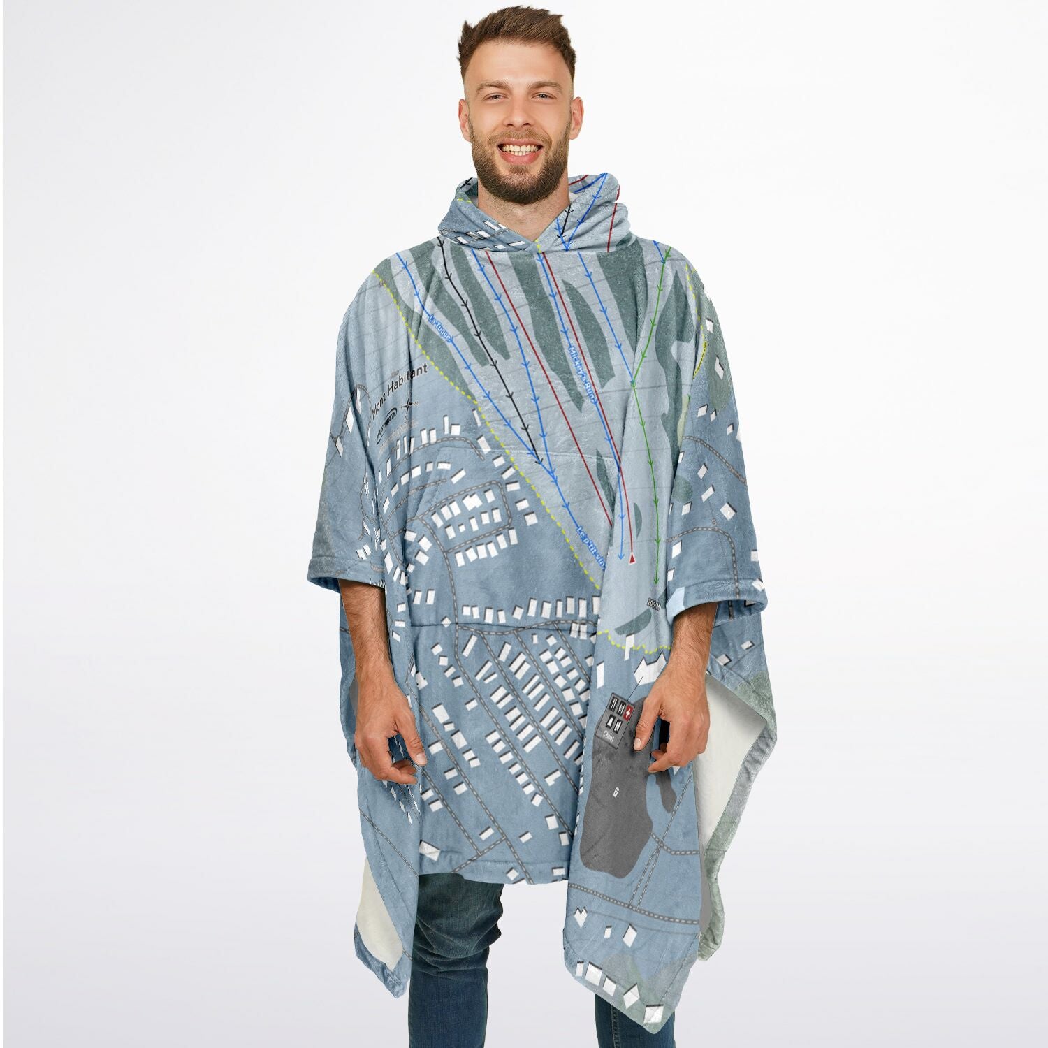 Mont Habitant, Quebec Ski Resort Map Flannel Blanket Poncho