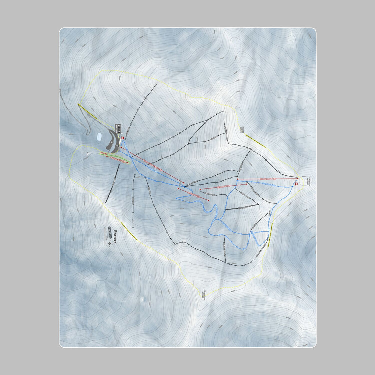 Porters, New Zealand Ski Resort Map Printed Beach Towel