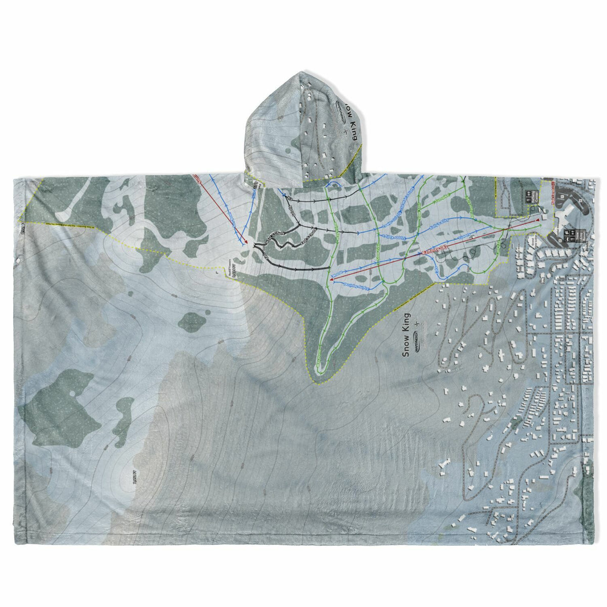 Snow King, Wyoming Ski Resort Map Flannel Blanket Poncho