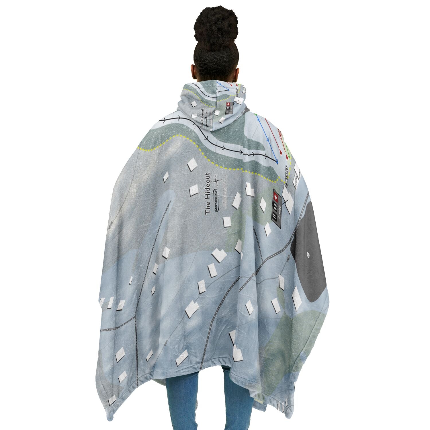 The Hideout, Pennsylvania Ski Resort Map Flannel Blanket Poncho