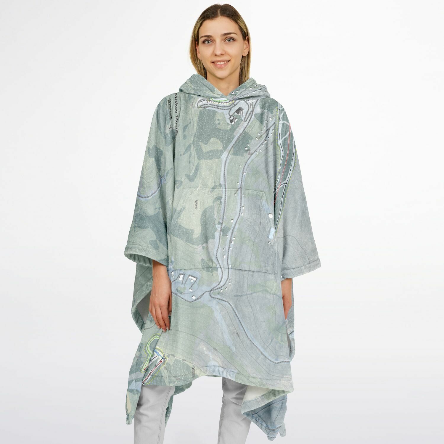 Snowshoe Mountain, West Virginia Ski Resort Map Flannel Blanket Poncho
