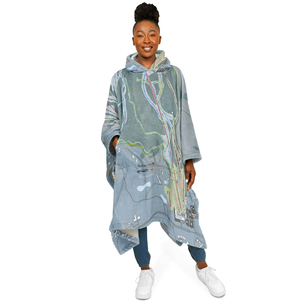 Buttermilk, Colorado Ski Resort Map Flannel Blanket Poncho