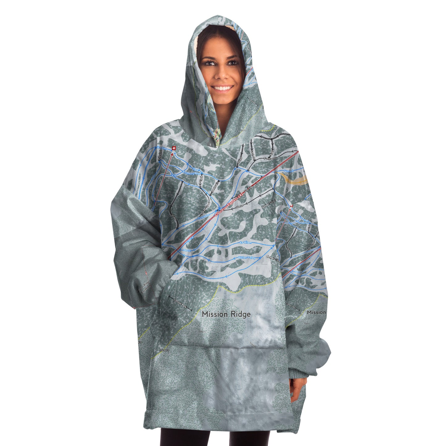 Mission Ridge, Washington Ski Trail Map - Snug Hoodie - Powderaddicts