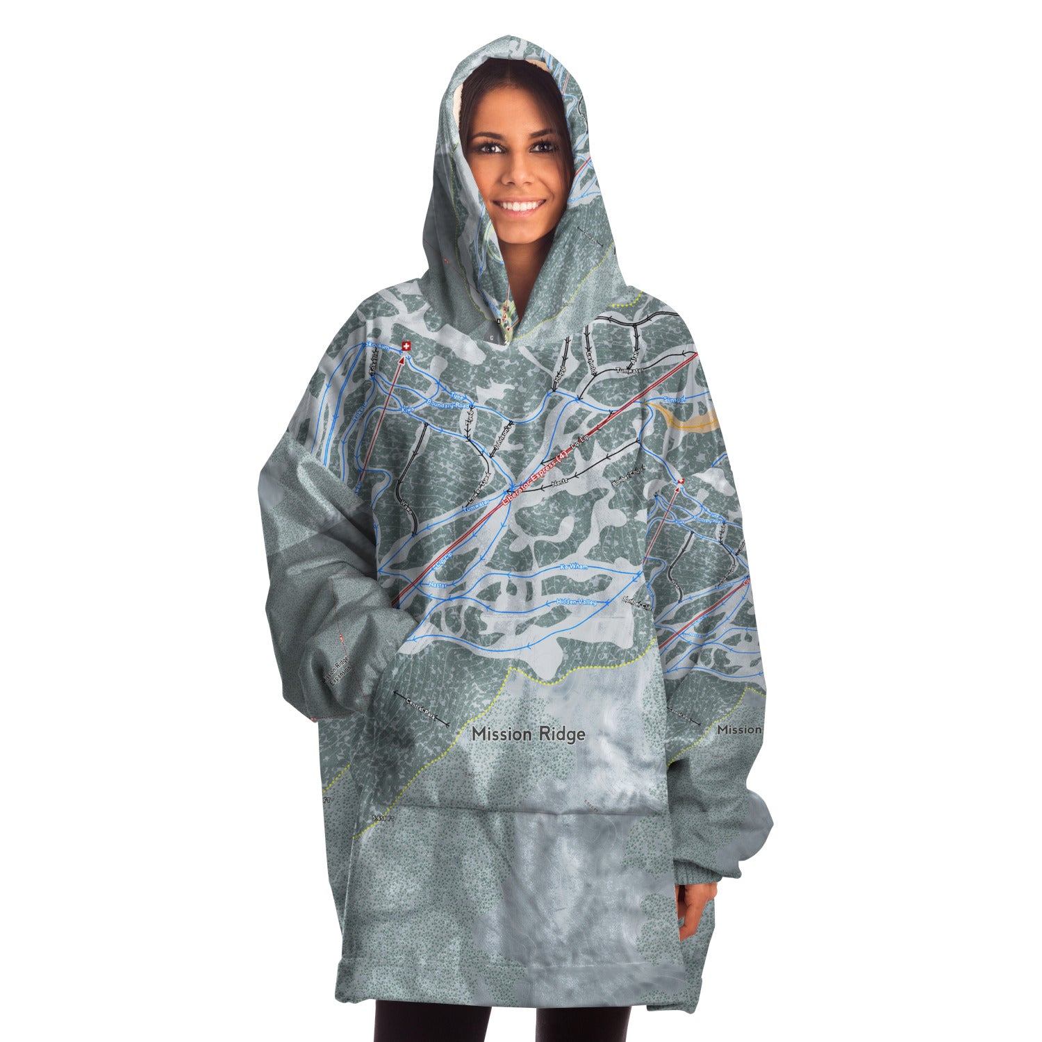 Mission Ridge, Washington Ski Trail Map - Snug Hoodie - Powderaddicts