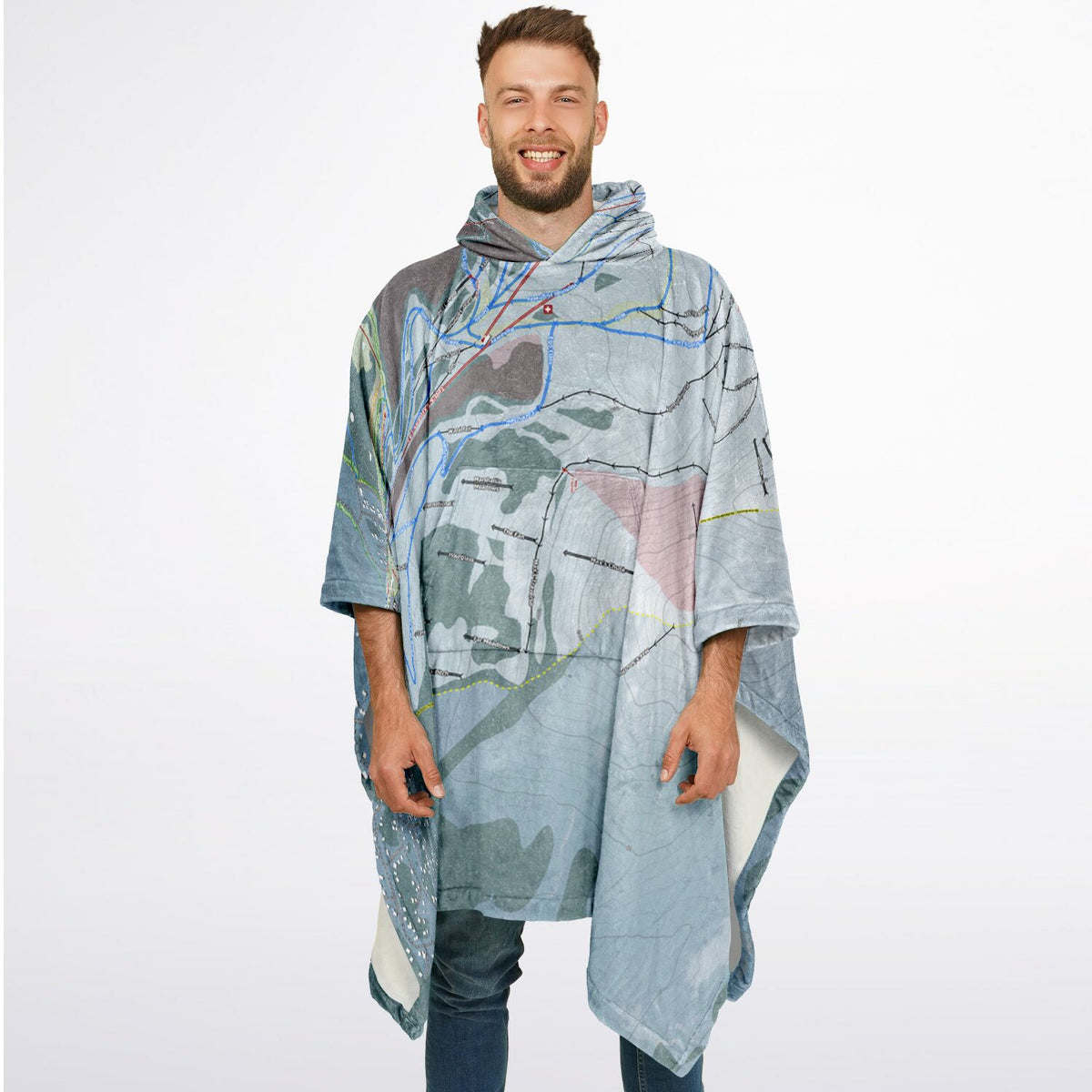 Alyeska, Alaska Ski Resort Map Flannel Blanket Poncho