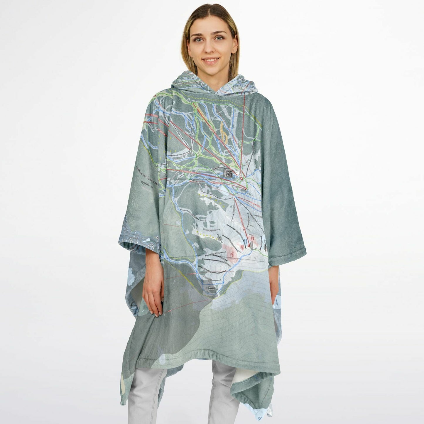 Whistler Blackcomb, British Columbia Ski Resort Map Flannel Blanket Poncho