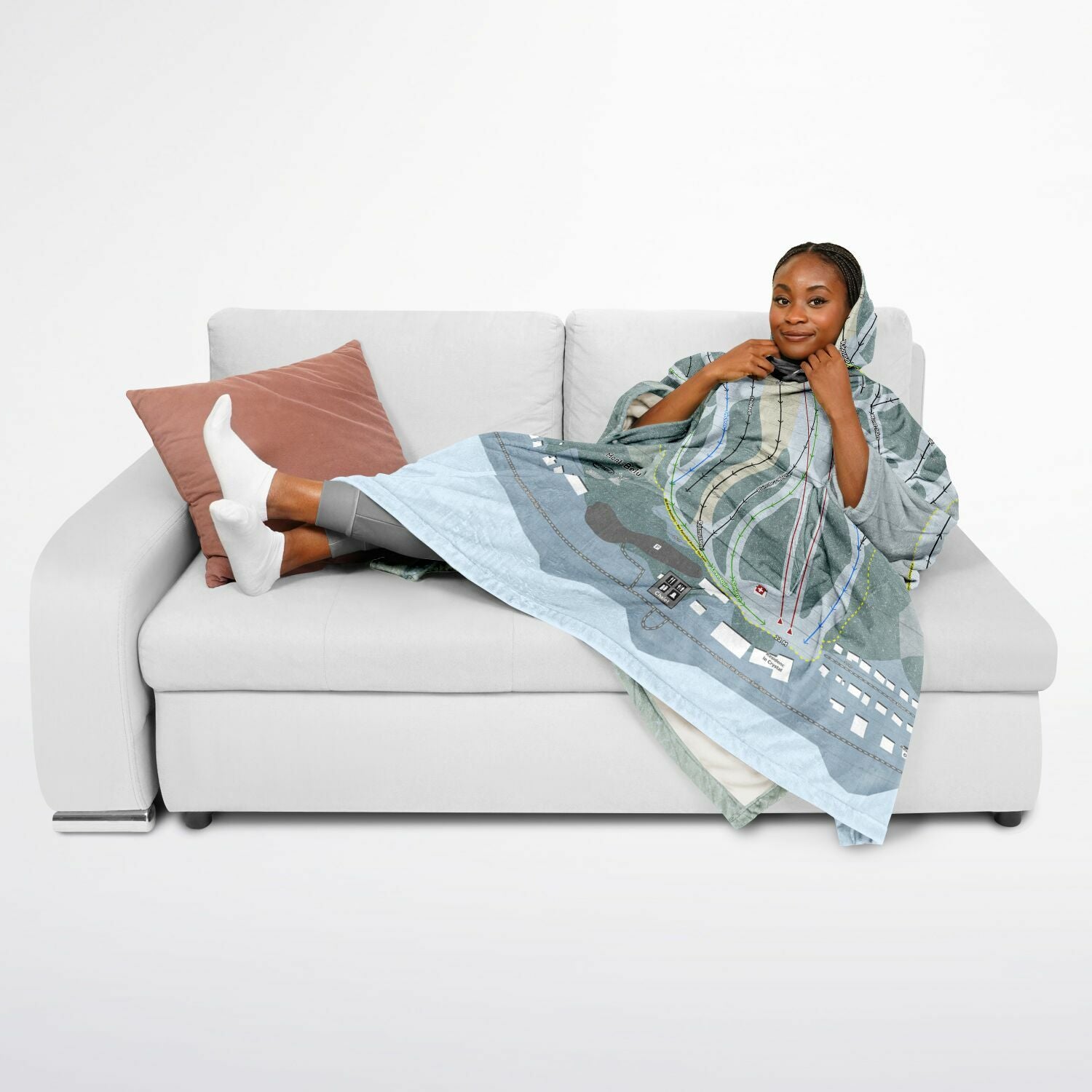 Mont-Belu, Quebec Ski Resort Map Flannel Blanket Poncho