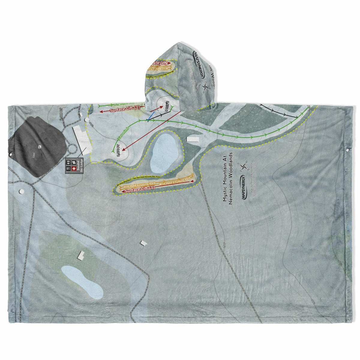 Mystic Mountain Nemacolin, Pennsylvania Ski Resort Map Flannel Blanket Poncho