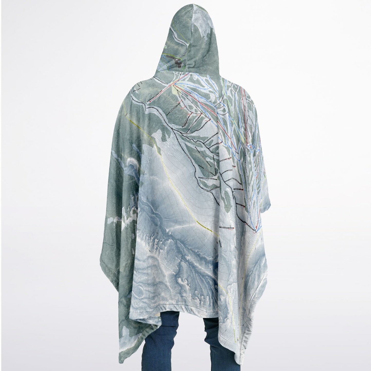 Mt Hood Meadows, Oregon Ski Resort Map Flannel Blanket Poncho