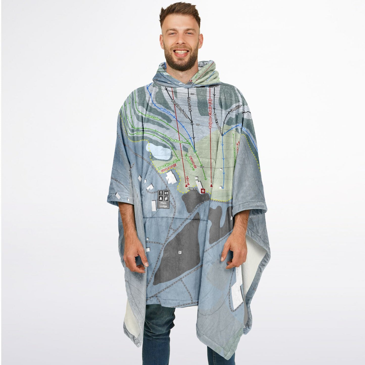 Thunder Ridge, New York Ski Resort Map Flannel Blanket Poncho