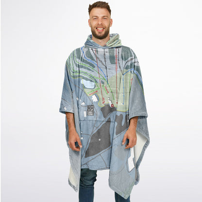 Thunder Ridge, New York Ski Resort Map Flannel Blanket Poncho