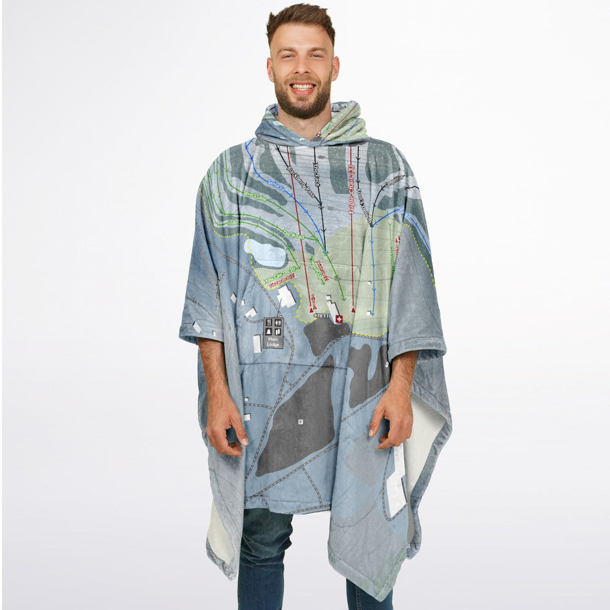 Thunder Ridge, New York Ski Resort Map Flannel Blanket Poncho