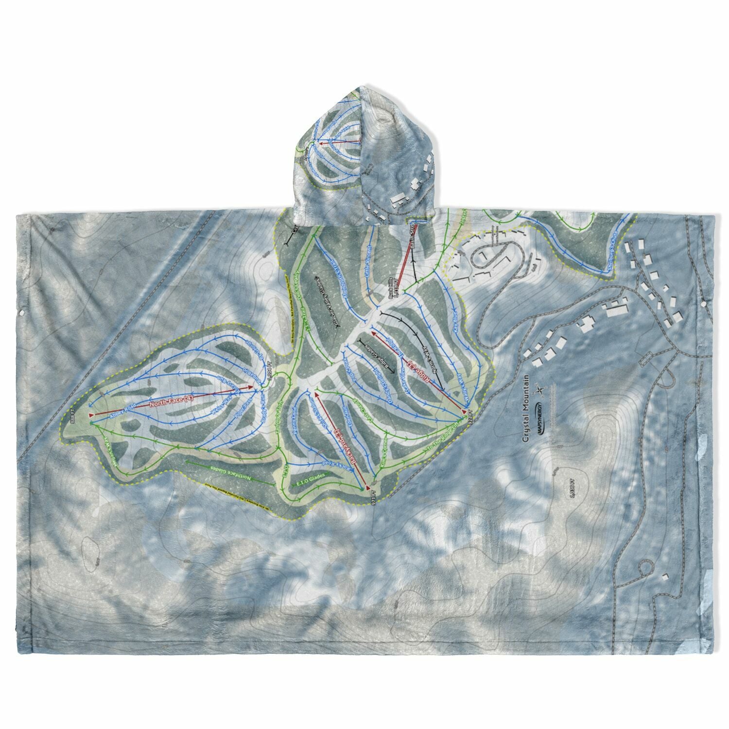 Crystal Mountain, Michigan Ski Resort Map Flannel Blanket Poncho