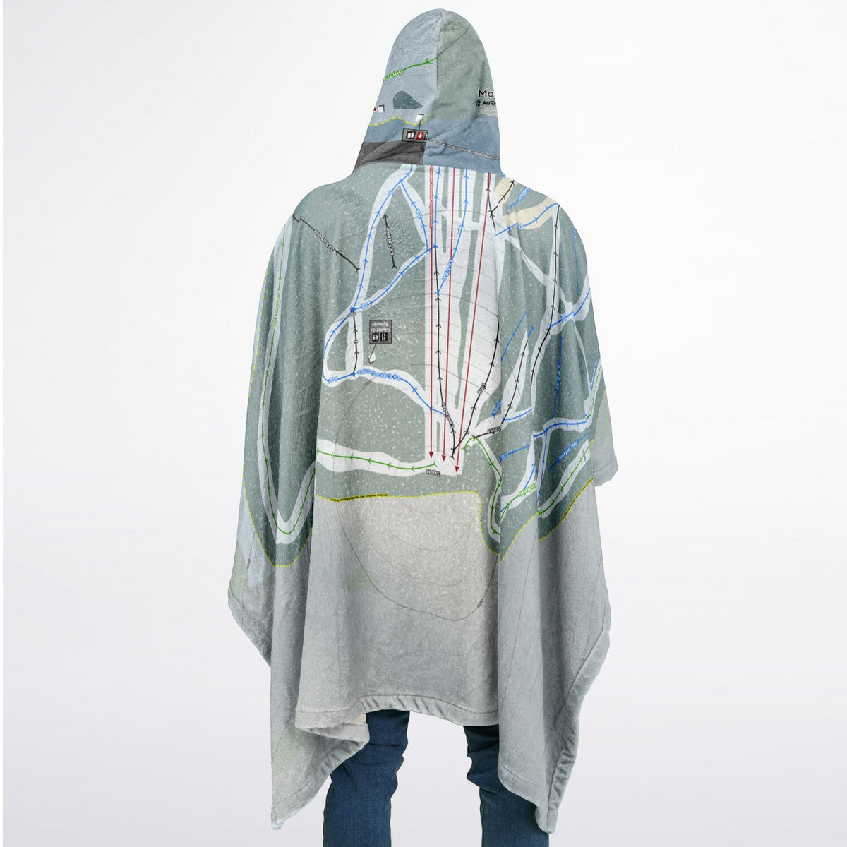 Mont Gleason, Quebec Ski Resort Map Flannel Blanket Poncho