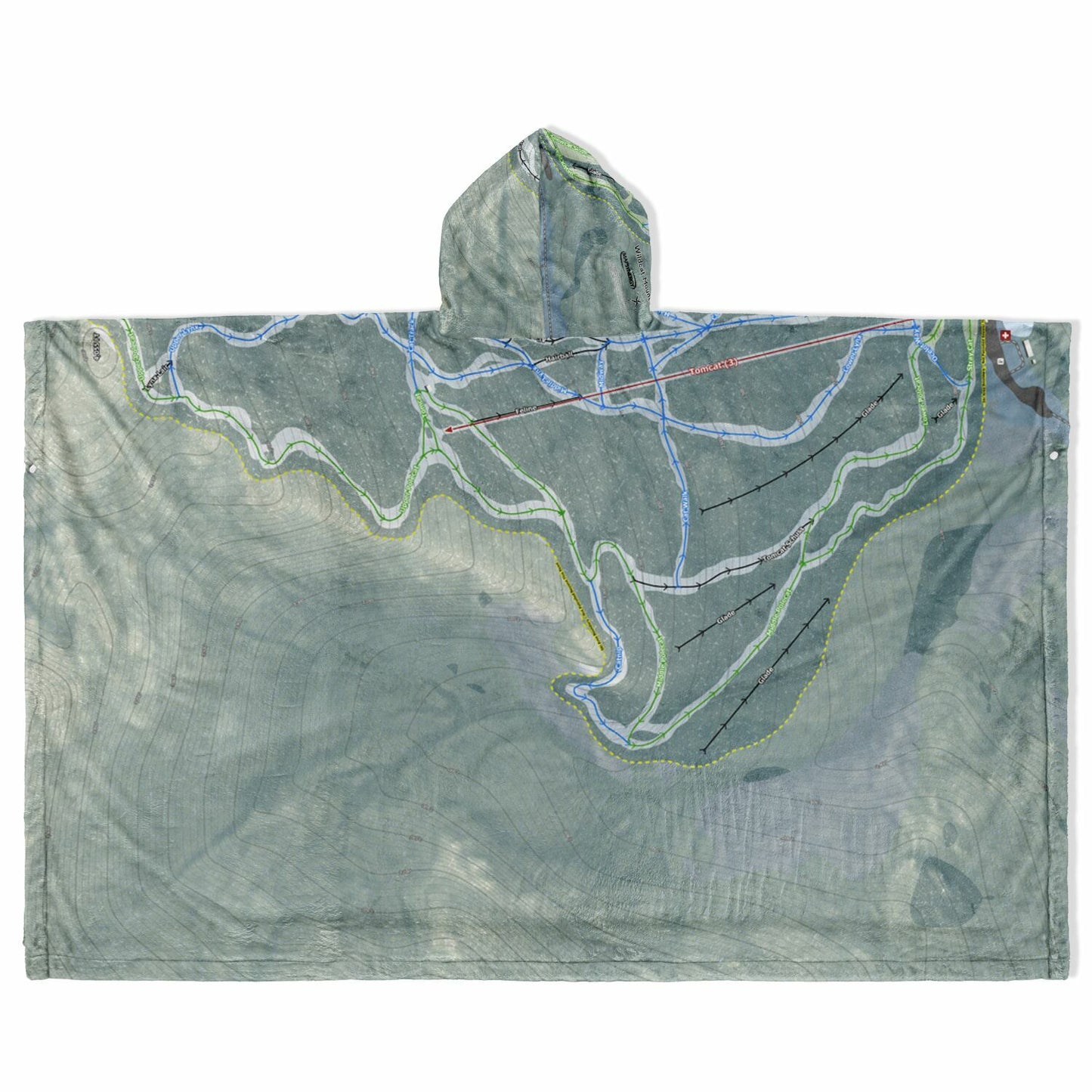 Wildcat Mountain, New Hampshire Ski Resort Map Flannel Blanket Poncho