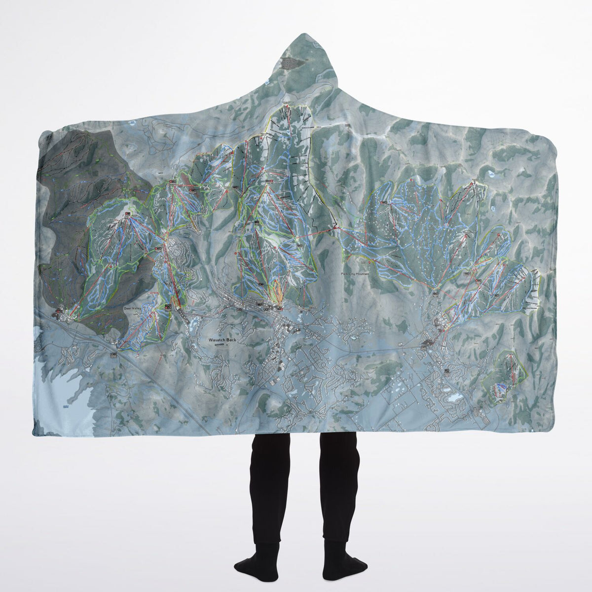 Wasatch Back, Utah Ski Trail Map - Adult Hooded Blanket