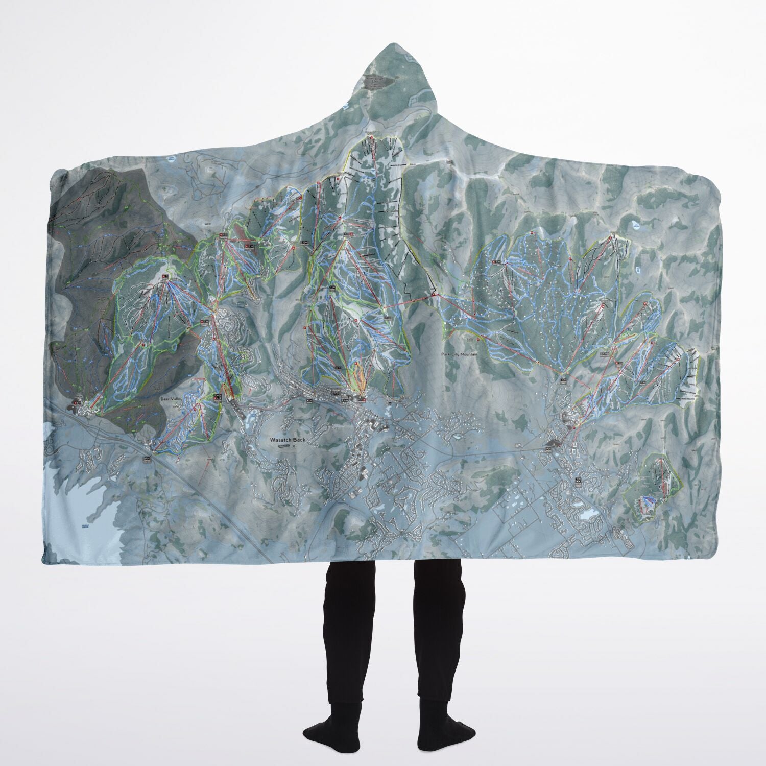 Wasatch Back, Utah Ski Trail Map - Adult Hooded Blanket