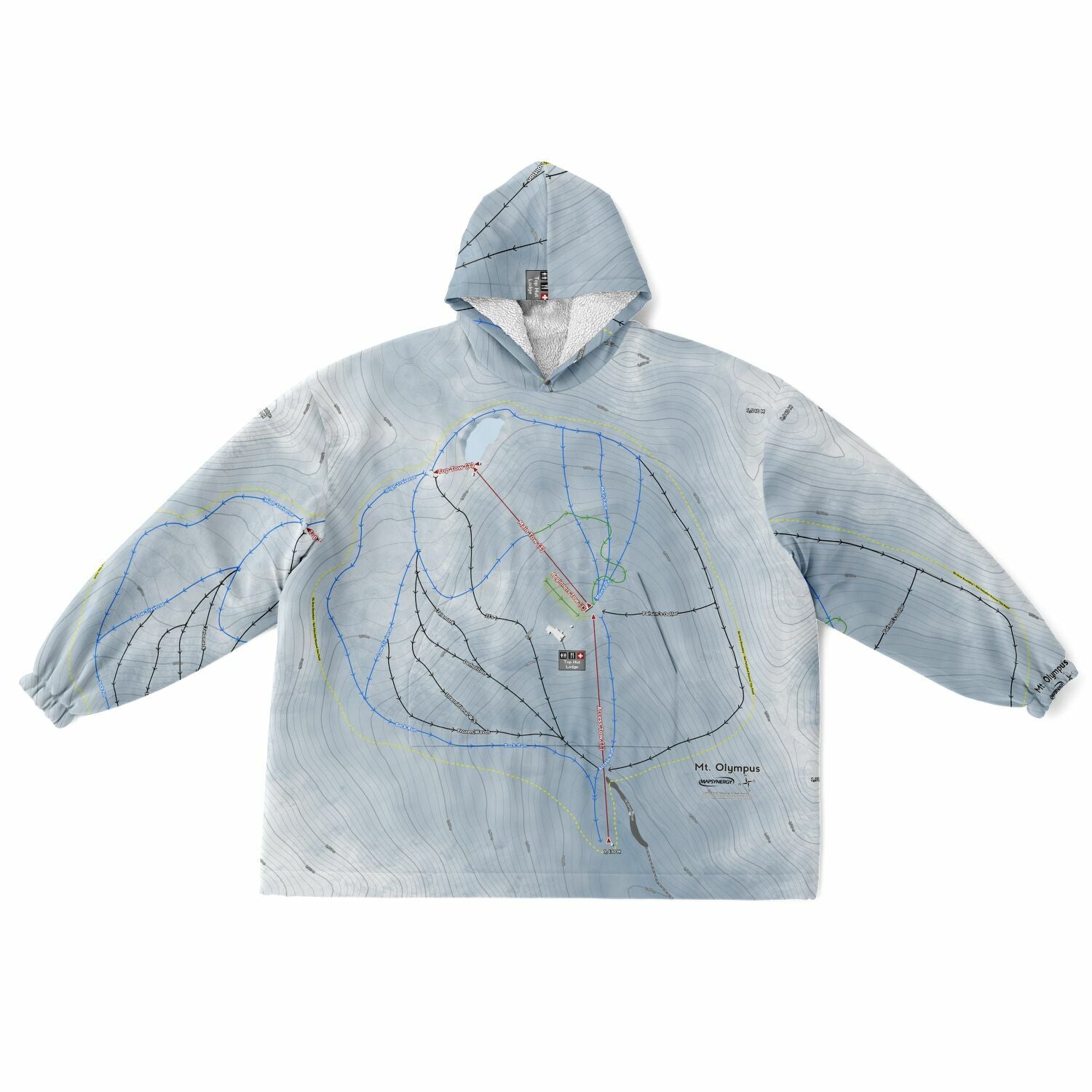 Mt Olympus, New Zealand Ski Trail Map - Snug Hoodie - Powderaddicts