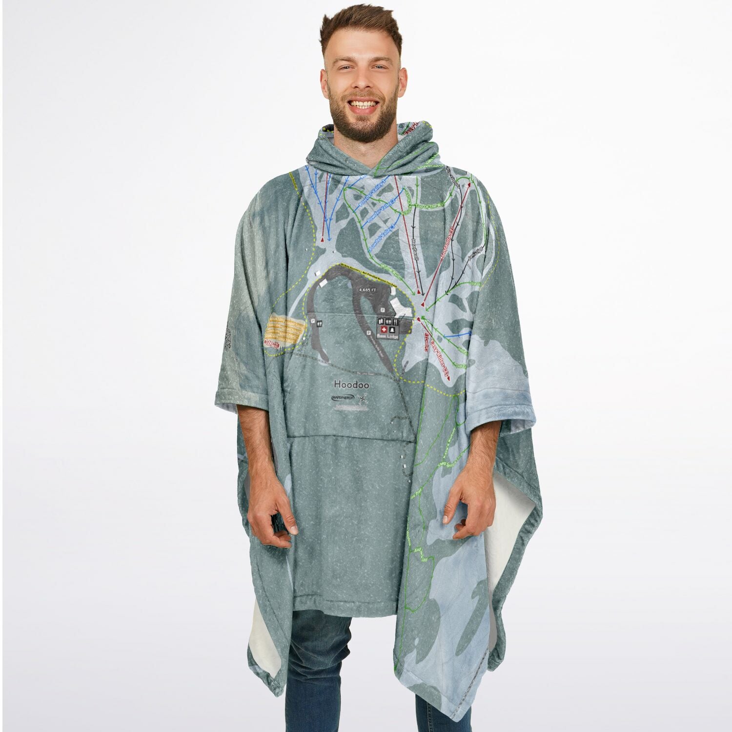 Hoodoo, Oregon Ski Resort Map Flannel Blanket Poncho