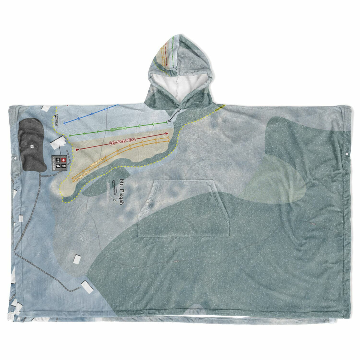Mt Pisgah, New York Ski Resort Map Flannel Blanket Poncho
