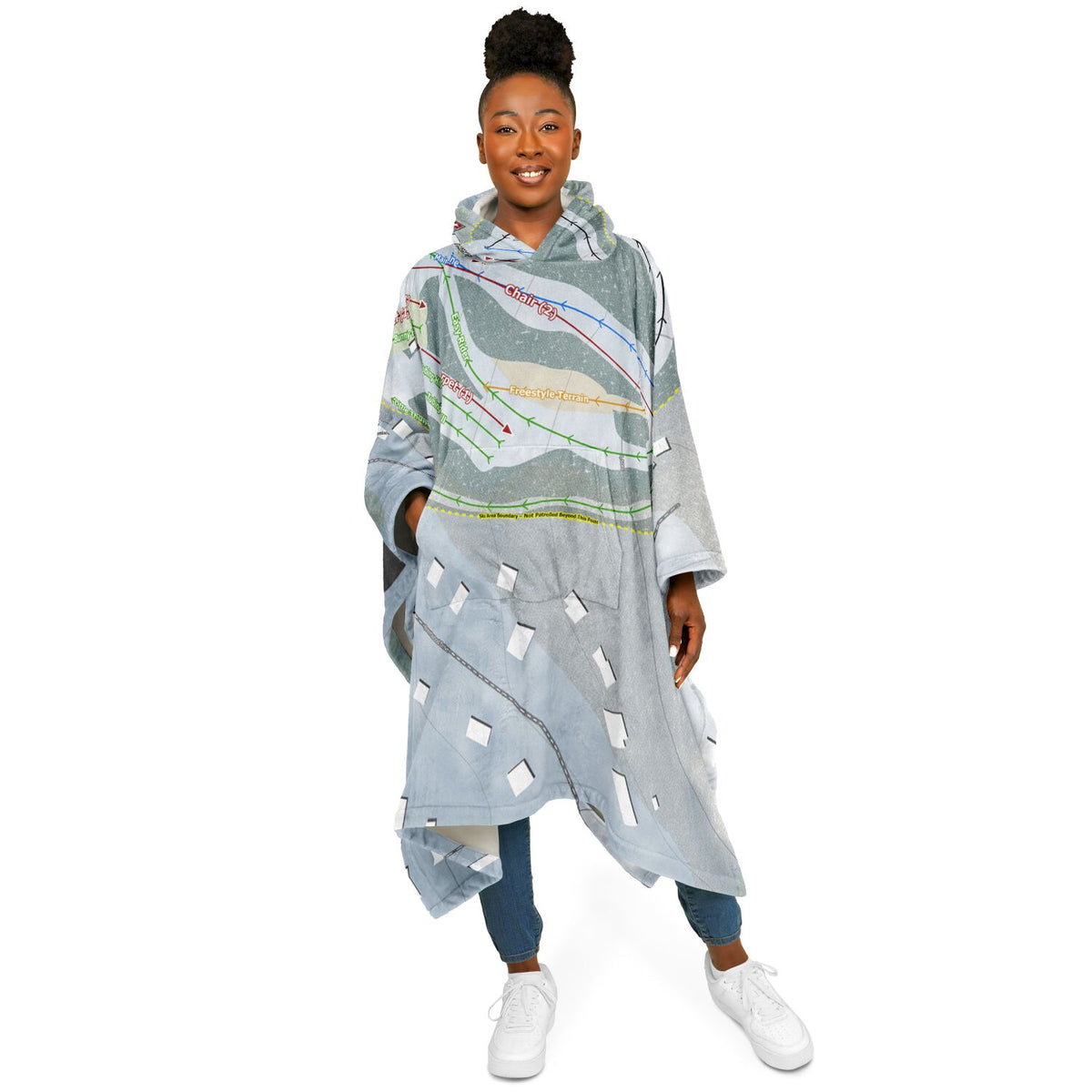 The Hideout, Pennsylvania Ski Resort Map Flannel Blanket Poncho