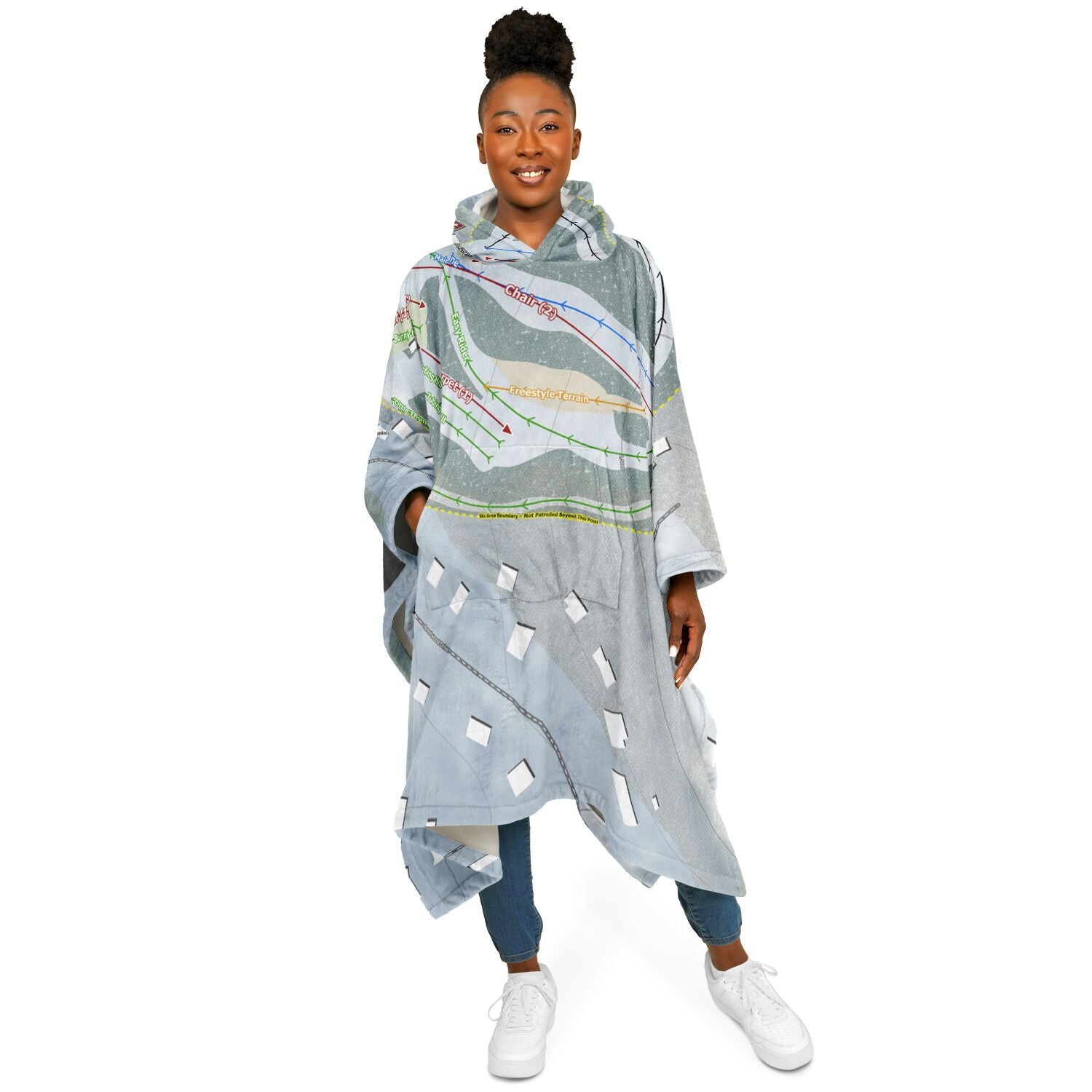 The Hideout, Pennsylvania Ski Resort Map Flannel Blanket Poncho