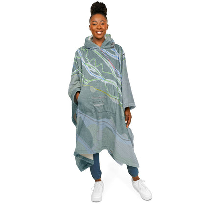 Shames Mountain, British Columbia Ski Resort Map Flannel Blanket Poncho