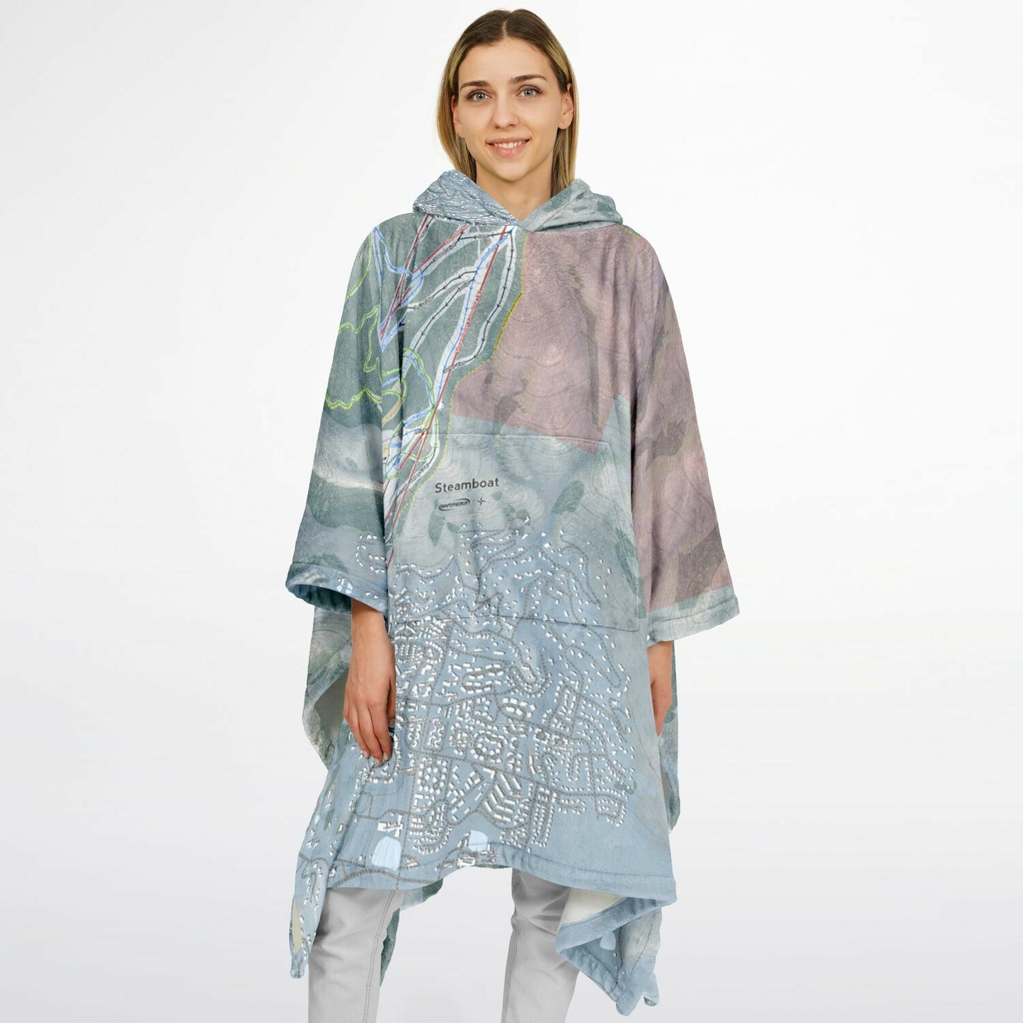 Steamboat, Colorado Ski Resort Map Flannel Blanket Poncho