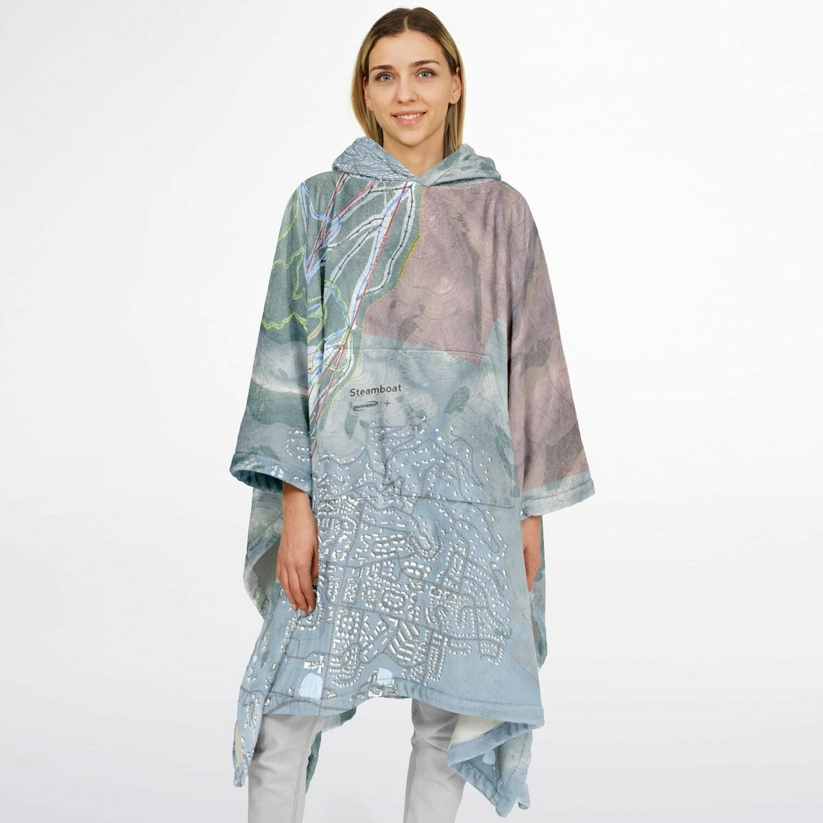 Steamboat, Colorado Ski Resort Map Flannel Blanket Poncho