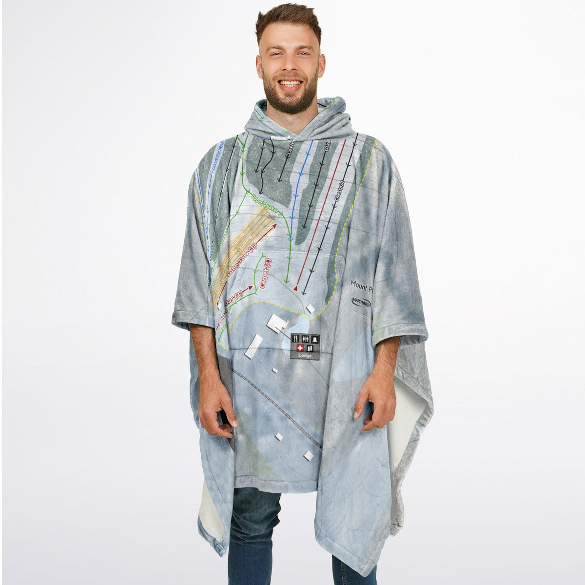 Mount Pleasant, Pennsylvania Ski Resort Map Flannel Blanket Poncho