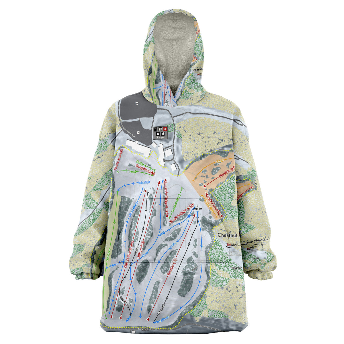 Chestnut Mountain, Illinois Ski Trail Map - Snug Hoodie