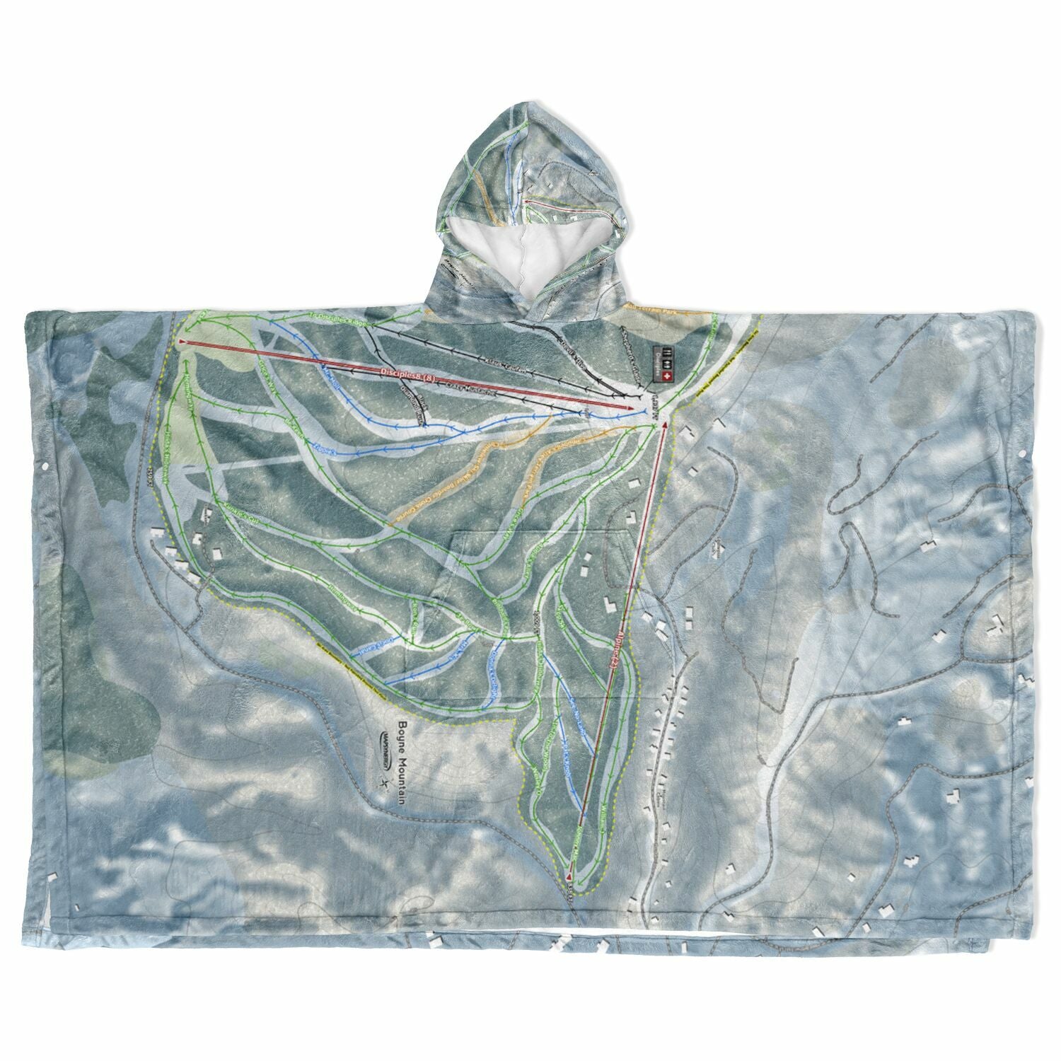 Boyne Mountain, Michigan Ski Resort Map Flannel Blanket Poncho