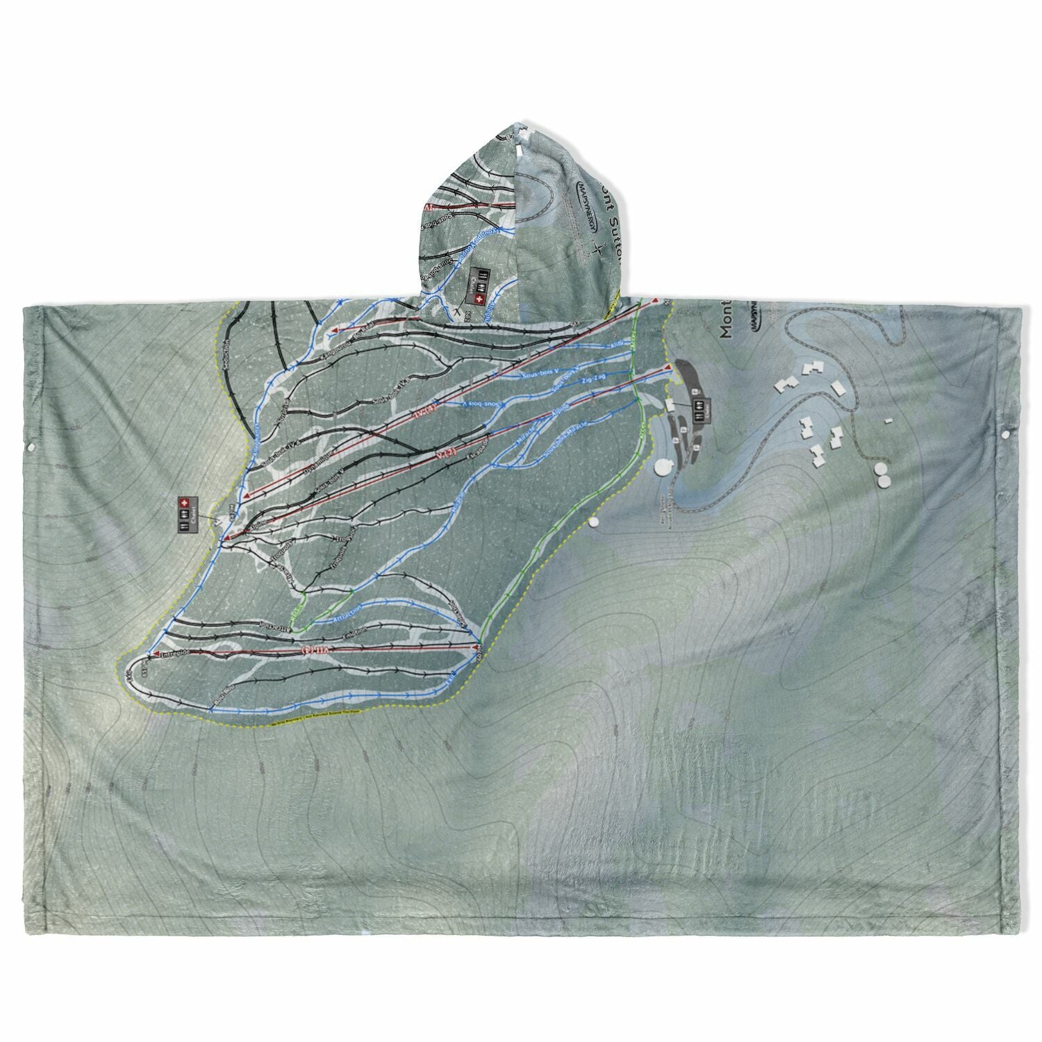 Mont Sutton, Quebec Ski Resort Map Flannel Blanket Poncho