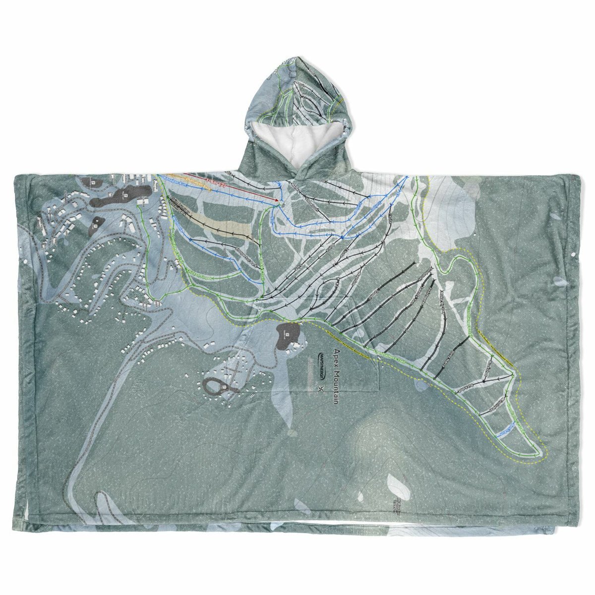 Apex Mountain, British Columbia Ski Resort Map Flannel Blanket Poncho