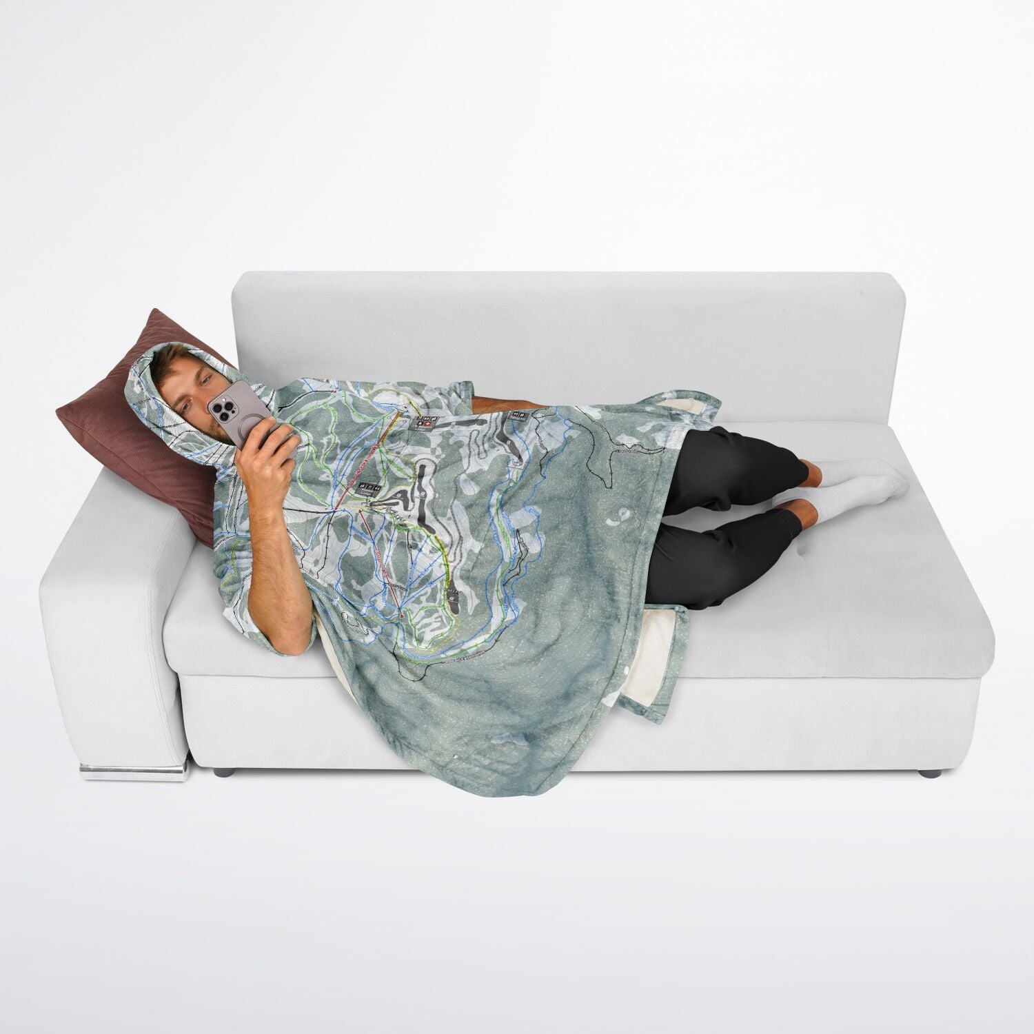 Bogus Basin, Idaho Ski Resort Map Flannel Blanket Poncho