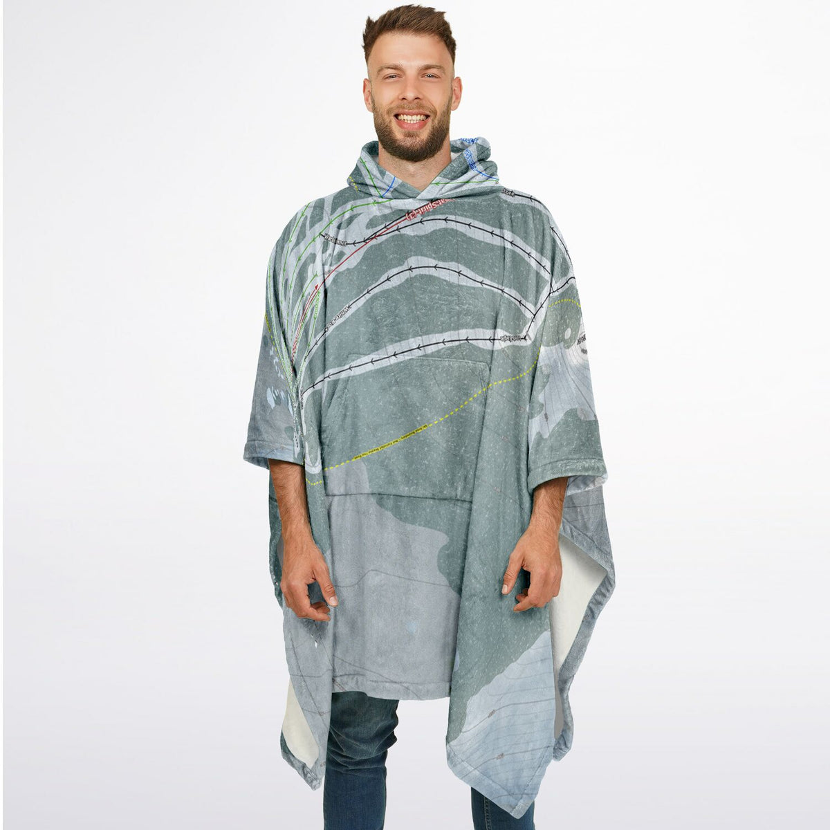 White Pine, Wyoming Ski Resort Map Flannel Blanket Poncho
